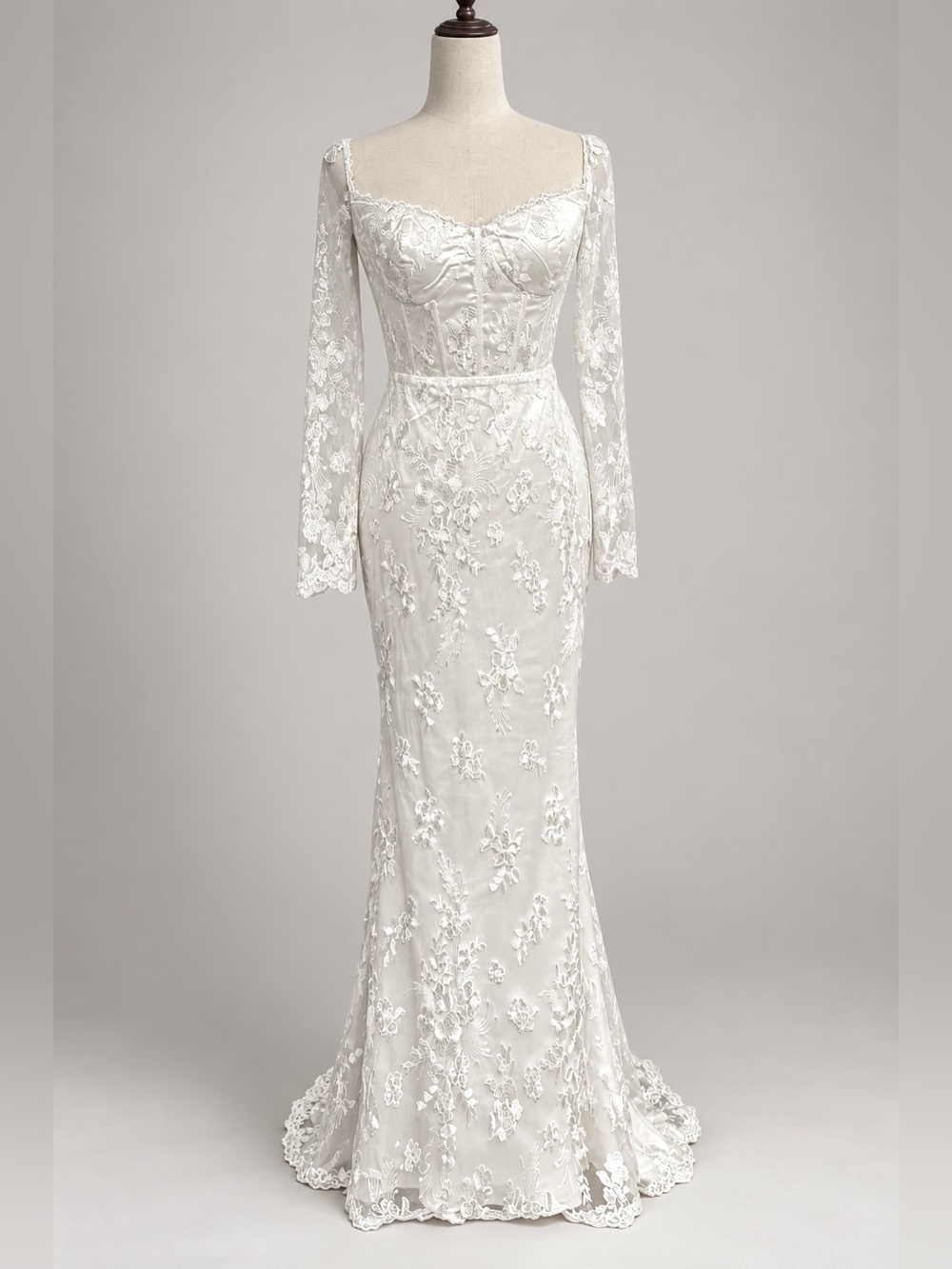 Lulus Wedding Dress Lace Corset Mermaid Floral Bridal Gown Romantic Boho sz M